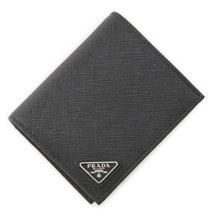 Prada SAFFINO Triangle Bi fold Wallet Coin Black